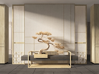 Japanese Zen Style Bonsai Screen Combination 3d model