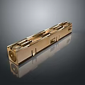 Golden Metal Mechanical Component With Elongated Shape And Reflective Surface Grooves And Holes