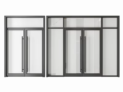 Double Doors With Modern Black Aluminum Frame And Clear Glass Panels Design 3d model