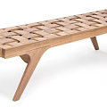 Modern Wooden Bench With Woven Lattice Design And Slanted Legs