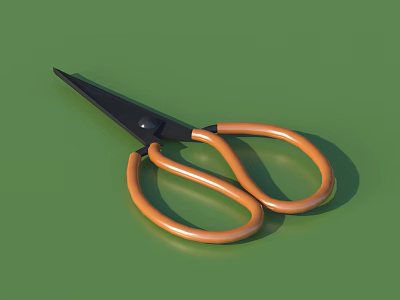 Household Scissors With Black Blades And Orange Handles On Green Background 3d model