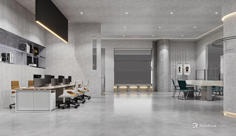 Modern Public Office Space With Desks Office Chairs Computers And Open Layout 3d model 