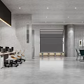 Modern Public Office Space With Desks Office Chairs Computers And Open Layout