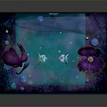 Cartoon Fantasy Scene With Starry Sky Moon Arch Large Flowers And Cute Glowing Characters