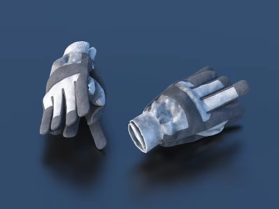 Gray And White Protective Work Gloves With Stripe Design And Durable Material 3d model