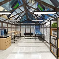 Modern Leisure Area With Glass Roof Bookshelves And Comfortable Sofa