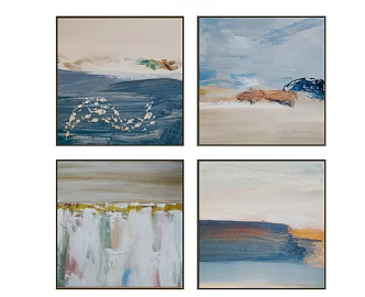 Nordic Oil Painting Abstract Landscape Oil Painting Blue Hanging Painting Living Room Decorative Painting Sofa Background Wall Painting Triple 3d model