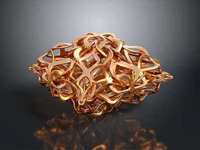 Reflective Golden Household Decor with Intricate Interwoven Lines and Hollow Irregular Geometric Structure 3d model
