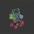 Orange Utility Vehicle With Crawler Tracks Mechanical Arm Pink Component Transparent Cabin And LED Lights