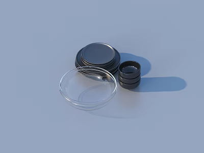 Everyday Household Kitchen Items Transparent Glass Bowl With Stacked Black Metal Lids 3d model