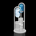 Modern Exhibition Island With White Metal Frame Cylindrical Base And Display Screens