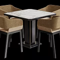 Square Marble Top Table and Chair Set with Black Legs and Light Brown Fabric Chairs