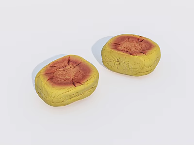 Two Baked Pastry Snacks With Yellow Exterior Red Interior And Cracked Surface 3d model