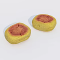 Two Baked Pastry Snacks With Yellow Exterior Red Interior And Cracked Surface