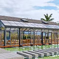 Modern Sunroom With Large Glass Walls and Skylights Overlooking Waterfront Featuring Tables and Chairs