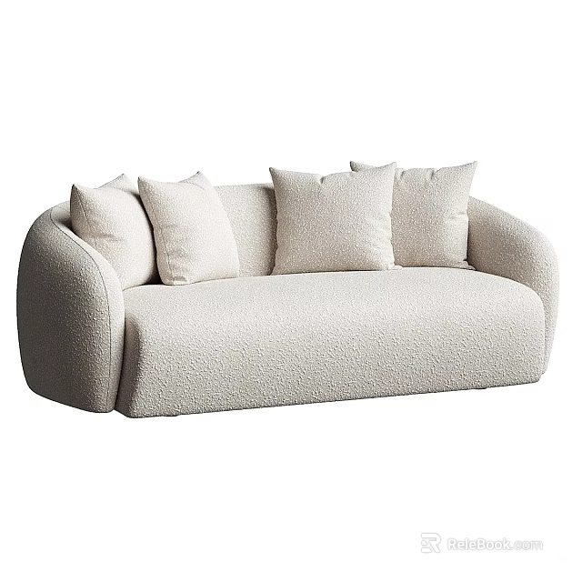 Modern Light Colored Two Seater Sofa With Soft Textured Fabric And Four Cushions 3d model 