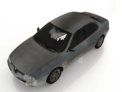 Gray Old Damaged Car With Cracked Windshield And Scratched Exterior 3d model