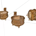 Vintage Carved Cups with Intricate Patterns Handles and Decorative Feet 3d model