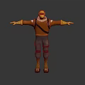 3D Character Model With Yellow Helmet Brown Jacket Gray Pants And Outstretched Arms