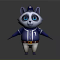 Cartoon Raccoon Game Character in Blue Baseball Uniform with Number 1 and Cap