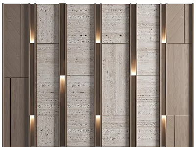 Modern Background Wall With Vertical Wooden Panels And Warm LED Lighting Strips 3d model