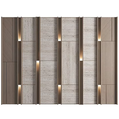 Modern Background Wall With Vertical Wooden Panels And Warm LED Lighting Strips 3d model
