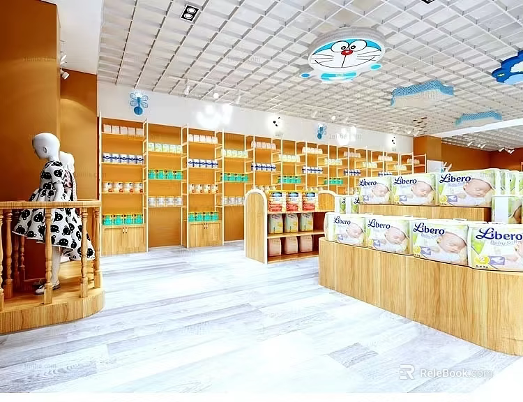 Baby Products Specialty Store With Shelves Mannequin And Libero Diapers 3d model 