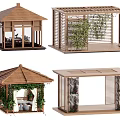 Wooden Garden Pavilion Design With Various Roof Styles And Greenery Decorations