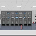 Intelligent Server Racks in Modern Server Room with Blue Lighting and White Ceiling