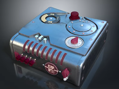 Electronic Appliance With Metal Casing Red Knobs Control Buttons Dials Switches And Ventilation Slits 3d model