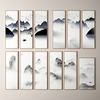 New Chinese Landscape Painting Ink Landscape Painting Hanging Painting 3d model