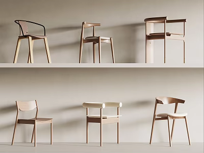 Six Wooden Leisure Chairs Featuring Minimalist Design Various Styles And Indoor 3d model