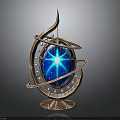 Ornate Copper Decorative Sphere With Blue Glowing Core And Metal Rings