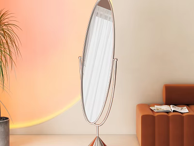 Oval Full Length Mirror With Metal Stand In Living Room 3d model