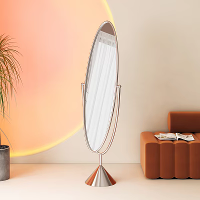 Oval Full Length Mirror With Metal Stand In Living Room 3d model