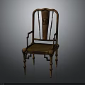 Traditional Chinese Wooden Chair Featuring Armrests Decorative Backrest And Carved Legs