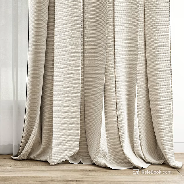 Beige Textured Curtains With Elegant Soft Drape For Modern Home Interior 3d model