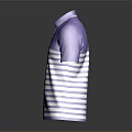 Purple And White Striped Short Sleeve Polo Shirt With Collar And Buttons