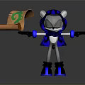 Hedgehog in Blue and Black Armor With Helmet Holding Orange Scroll And Green Question Mark