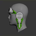 Green and Silver Goggles with Round Lenses on White Head Model and Earmuff Design