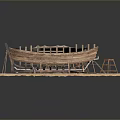 Ancient Wooden Ship Model With Tent Structure On Sand Base And Wooden Frames 3d model