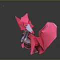 Red Origami Fox Animated Game Character With Vibrant Pink Hues And Detailed Folds Design