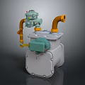 Industrial Gas Meter Device With Green Valve Yellow Pipes And Gray Housing