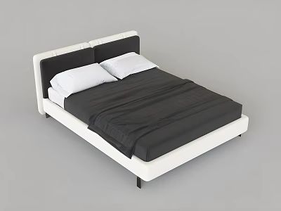 Modern Double Bed With White Black Headboard And Black Bedding White Pillows 3d model