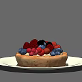 Fresh Fruit Tart Topped With Blueberries Strawberries Raspberries And Blackberries Served On White Plate