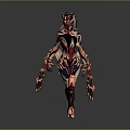 Futuristic Armored Character With Biomechanical Creature Design And Detailed Red Blue White Exoskeleton