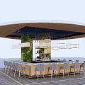 Modern Circular Bar Counter With Hanging Lights Green Plant Wall And Grey Chairs