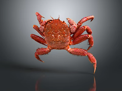 Red Textured Crab With Detailed Shell And Long Legs On Gray Background 3d model