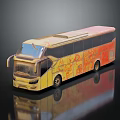 Yellow Tour Bus With Orange Flame Patterns And Sleek Exterior Design