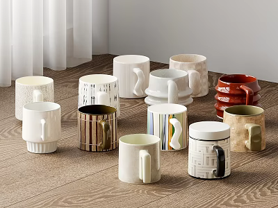 Cups With Diverse Designs And Unique Patterns For Home Tabletop Decor 3d model